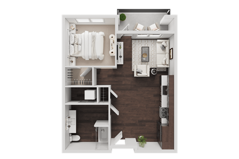 Floor plan for 1 bed, 1 bath, 672 sqft